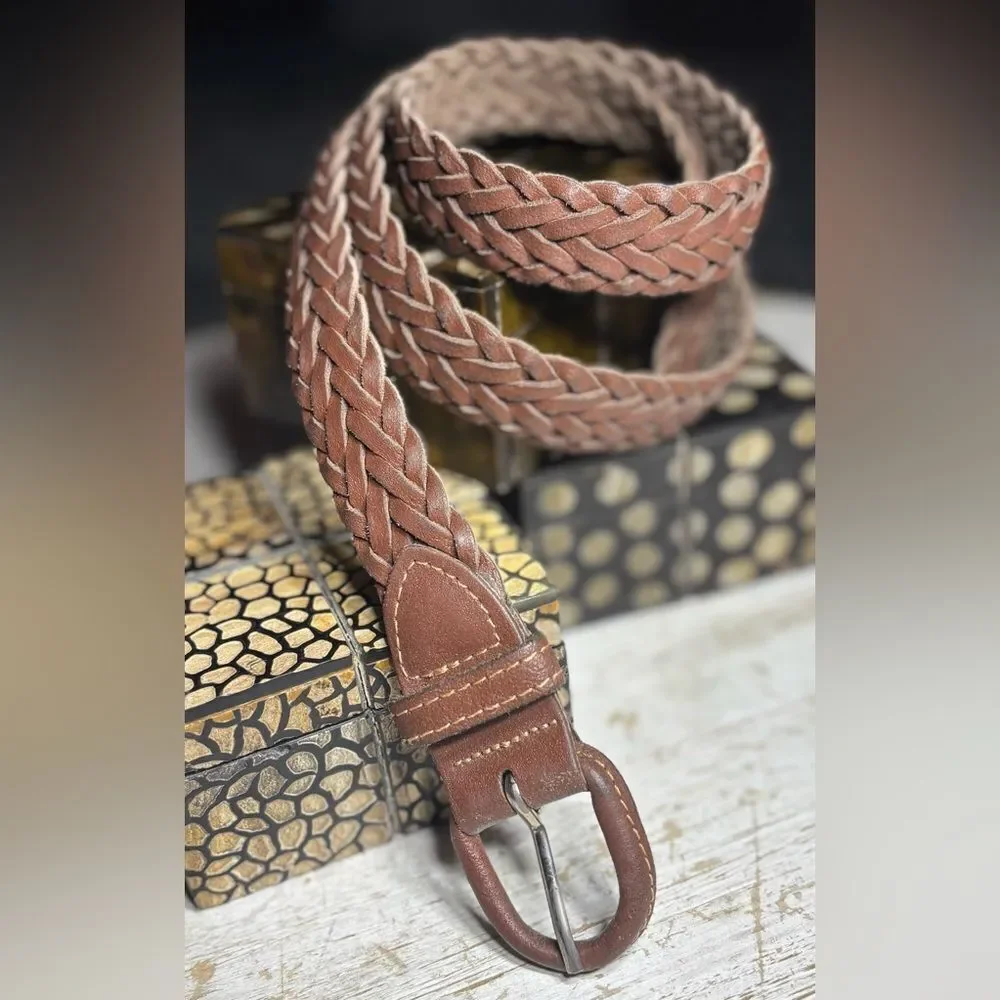 40.5” Brown Genuine Leather Woven Belt Size 32